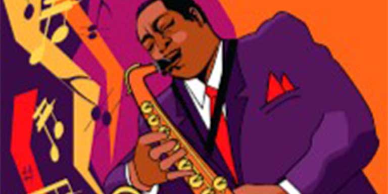 illustration of a brown man playing the saxophone